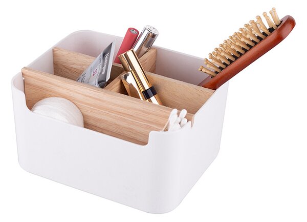 ALTOM Organizér s bambusovými prepážkami, biely OWELEK, 18x14x10