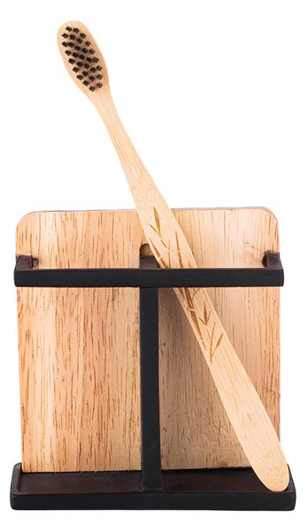 ALTOM Držiak na zubné kefky a pastu, minimalistický stojan drevo+kov