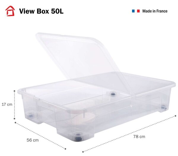 SUNDIS Sada 2 úložných boxov VIEW BOX 50 L – pod posteľ, s vekom a kolieskami