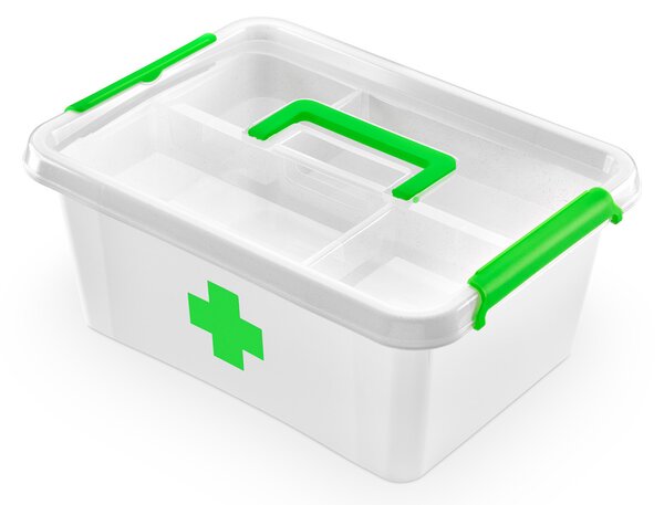 ALTOM Lekárnička, úložný box na lieky s vnoreným organizérom, 2v1, s rukoväťou, antibakteriálna, 12,5 l