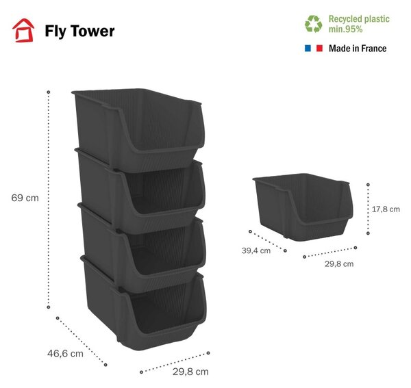 SUNDIS Sada 4 úložných boxov - FLY TOWER - antracit