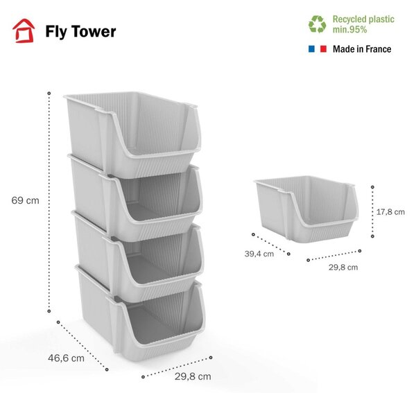 SUNDIS Sada 4 úložných boxov - FLY TOWER - biela