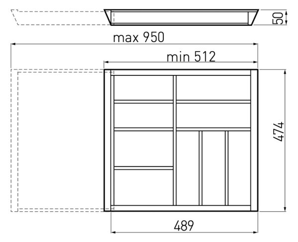 IN-DURO Príborník drevený REGUL nastaviteľná šírka (51,2 - 95 cm), hĺbka 47 cm, buk