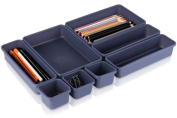 VILDE Súprava 8 kusov organizérov do zásuvky, antracitová, MODULAR 31 cm x 46 cm x 4,5 cm