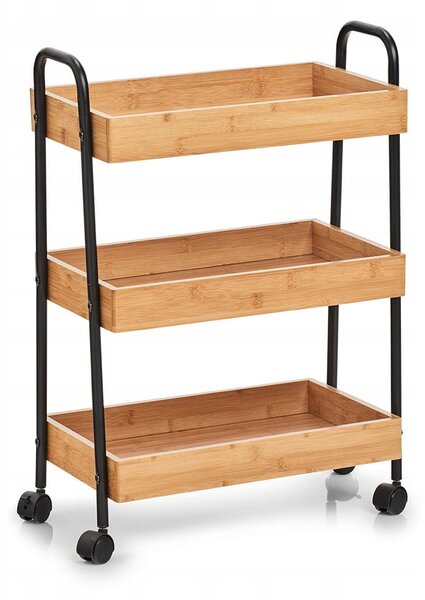 Zeller Present Pojazdný regál, vozík s 3 úložnými boxmi, bambus, čierny kov TROLLEY
