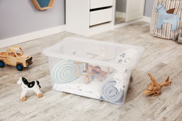 Rotho Univerzálny úložný box, krabica s vekom, EVO, transparent - 58x39x28, 44l