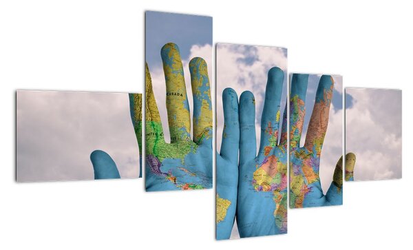 Obraz - mapa sveta na dlani (Obraz 150x85cm)