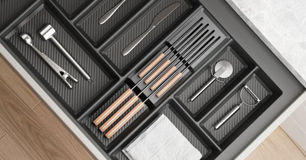 IN-DURO Držiak nožov, 10 priehradiek, plast antracit STRIPES - samostatne nepoužiteľný