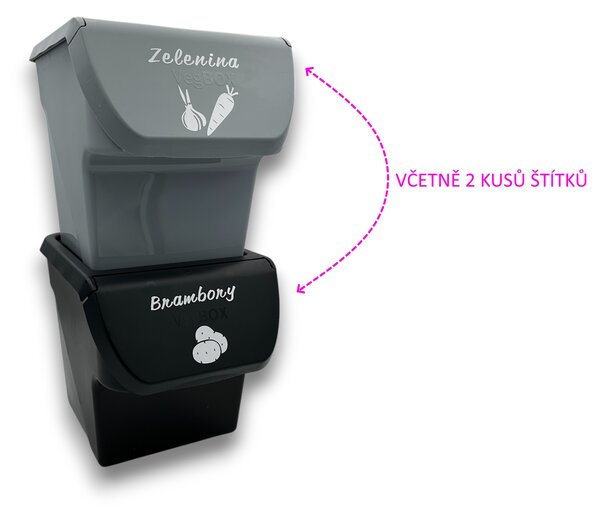 VILDE Sada 2ks úložných boxov VEGBOX na zemiaky a zeleninu s vetraním, VEGBOX čierny+sivý (14l )
