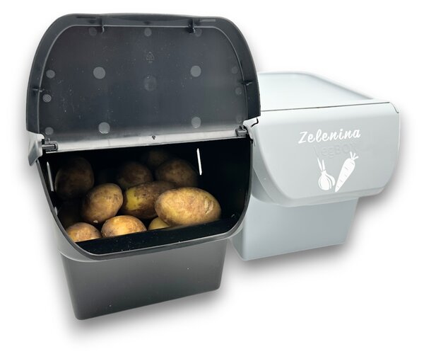 VILDE Sada 2ks úložných boxov VEGBOX na zemiaky a zeleninu s vetraním, VEGBOX čierny+sivý (14l )