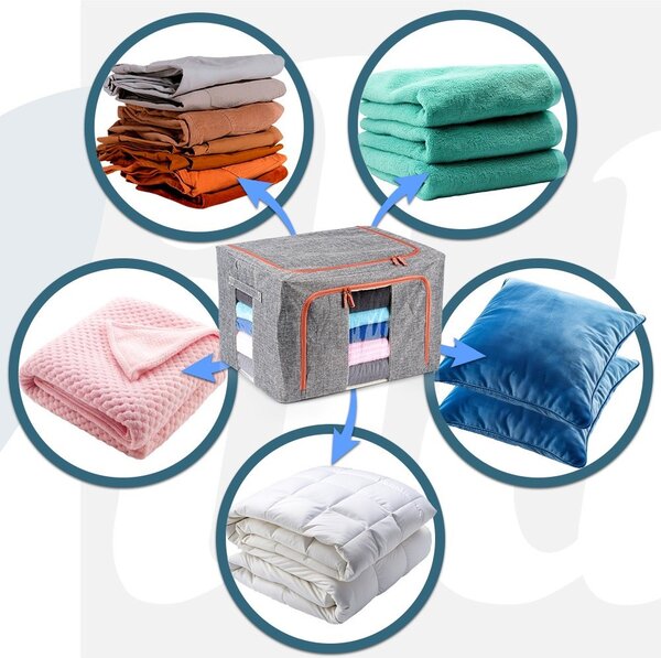 VILDE Látkový pevný box na uskladnenie textilu, sivý PILLOW 50x 40 x 33 cm (66l)