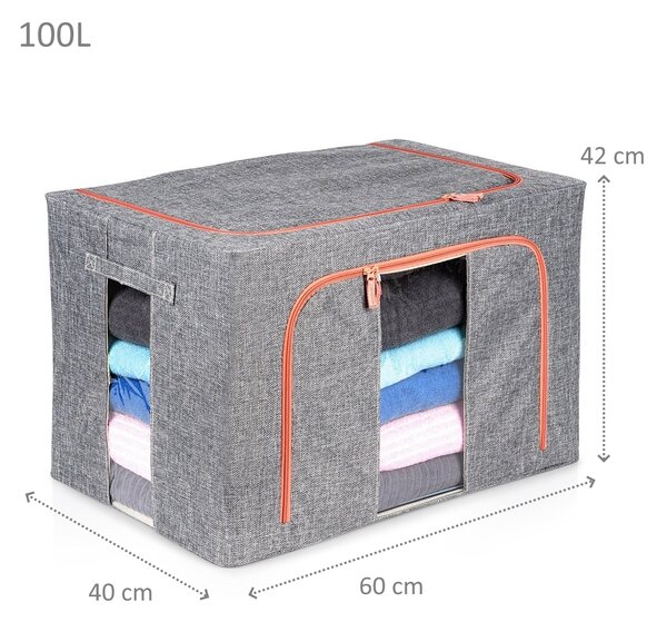 VILDE Látkový pevný box na uskladnenie textilu, sivý PILLOW 60 x 42 x 40 cm (100l)