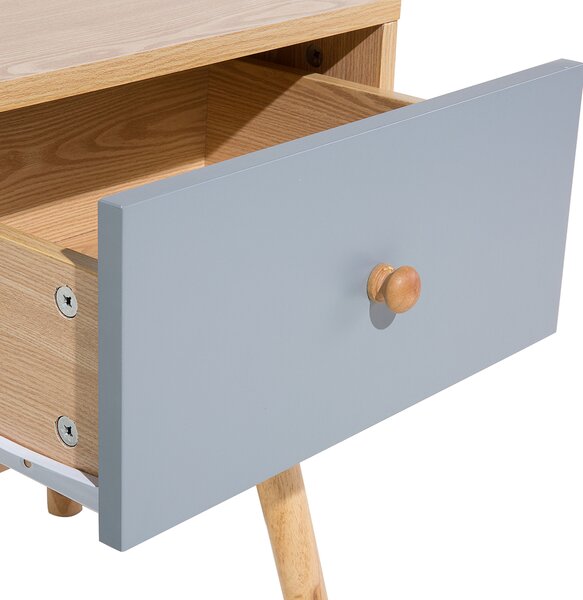 Nočný stolík svetlé drevo farba sivá drevotrieska MDF doska guma drevo guma drevo 45 x 40 x 30 cm moderná štýlová 1 zásuvková spálňa