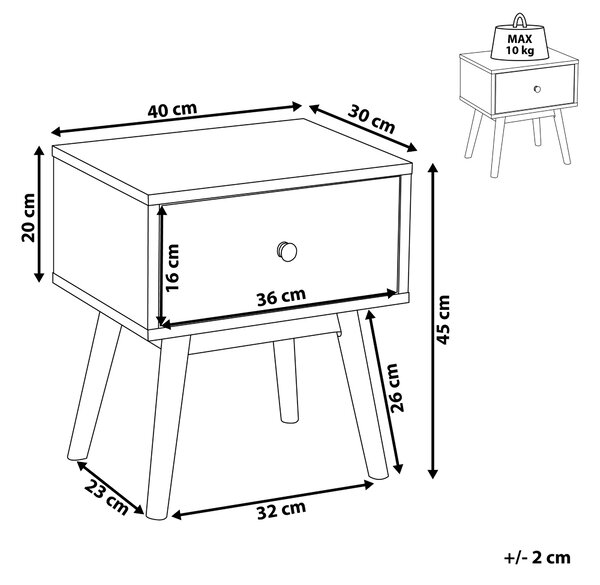 Nočný stolík svetlé drevo farba sivá drevotrieska MDF doska guma drevo guma drevo 45 x 40 x 30 cm moderná štýlová 1 zásuvková spálňa