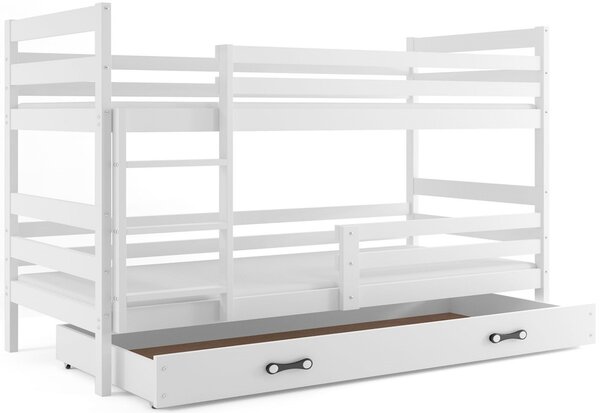 Poschodová posteľ RAFAL 2 + úložný prostor + matrac + rošt ZADARMO, 90x200 cm, biela, biela