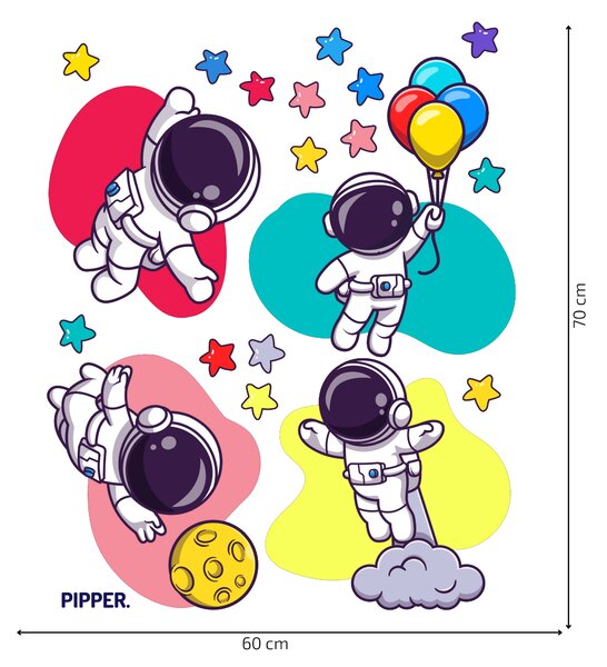 PIPPER. Textilná nálepka na stenu "Farební astronauti"