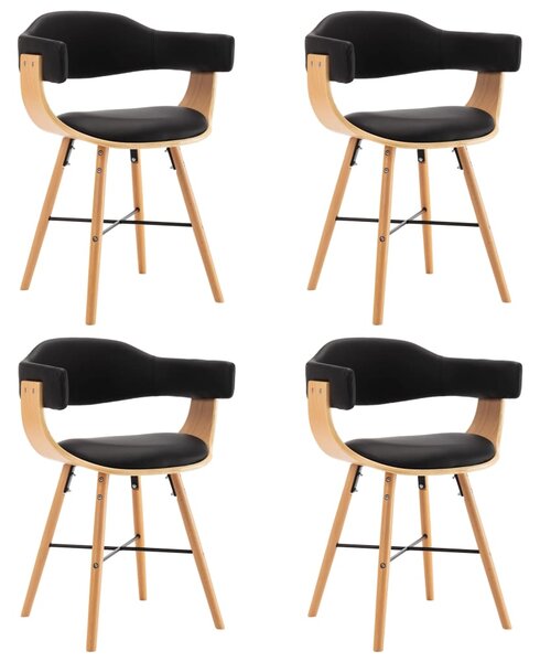 Jedálenské stoličky 4 ks čierne umelá koža a ohýbané drevo