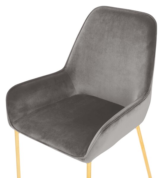 Sada 2 jedálenských stoličiek sivé zamatové čalúnenie zlaté kovové nohy retro glamour štýl