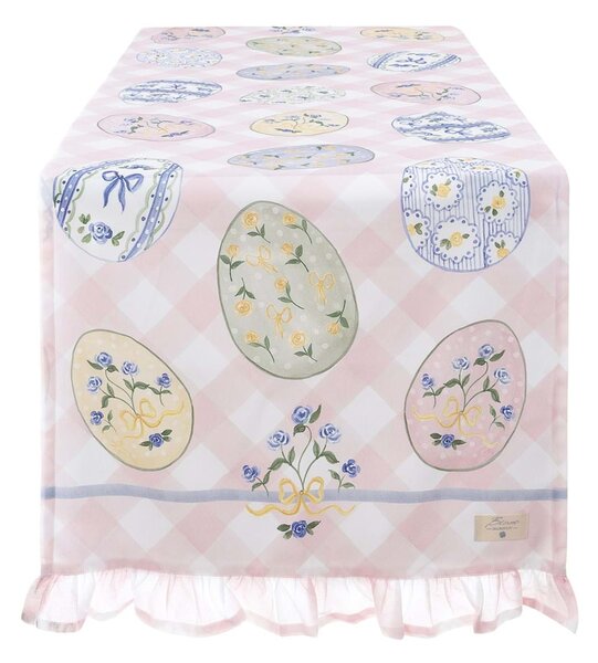 Bavlnený obrus - behúň v krásnej ružovej farbe s dekorom vajíčok v schaby chic romantickom štýle 50 x 160 cm Blanc Maricló 42562
