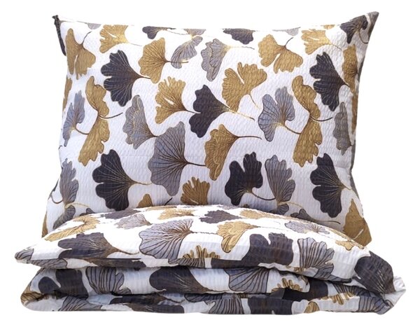 Obliečky krepové Ginko zlaté TiaHome - 1x Vankúš 90x70cm, 1x Paplón 140x200cm