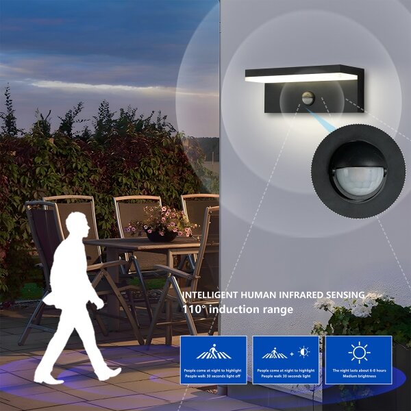 Brilagi-LED Vonkajšie nástenné svietidlo so senzorom TESSI LED/10W/230V čierna IP54