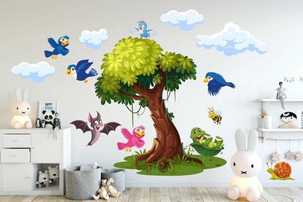 Veselé vtáčiky krásna nálepka na stenu 120 x 240 cm