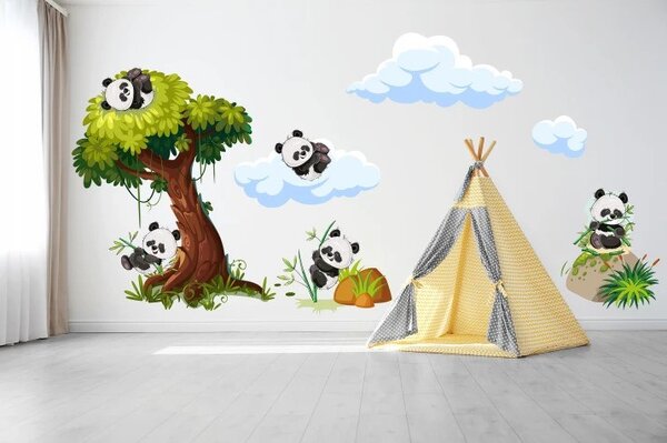 Nálepka pre deti veselé pandy na strome 80 x 160 cm