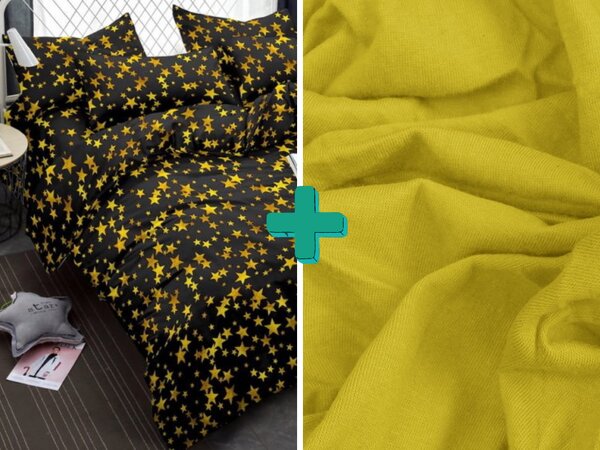 Obliečky z mikrovlákna PALOMA čierne + plachta jersey 90x200 cm žltá