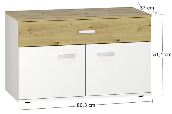 Dvojdverová predsieňová skrinka so zásuvkou Bristol S-2D/1DR - biela / dub artisan