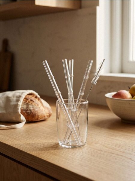 Sinsay - Sada sklenených slamiek s čistiacou kefkou 5 pack - clear