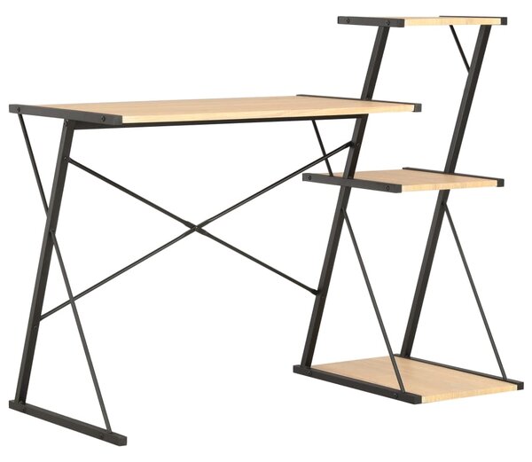 Stôl s poličkami, čierna a dubová farba 116x50x93 cm