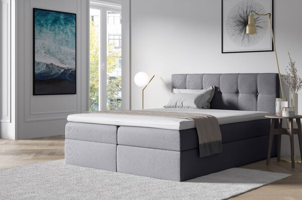 Čalúnená posteľ s úložným priestorom 200x200 RECIVIO - svetlosivá + topper ZDARMA