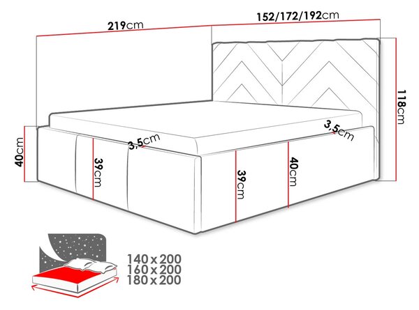 Manželská posteľ s úložným priestorom 180x200 SUELA - šedá