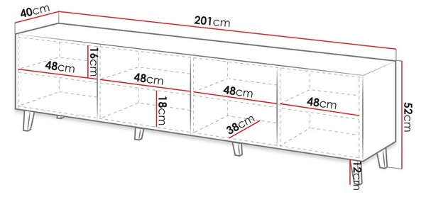 TV stolík 200 cm CRATO - biely
