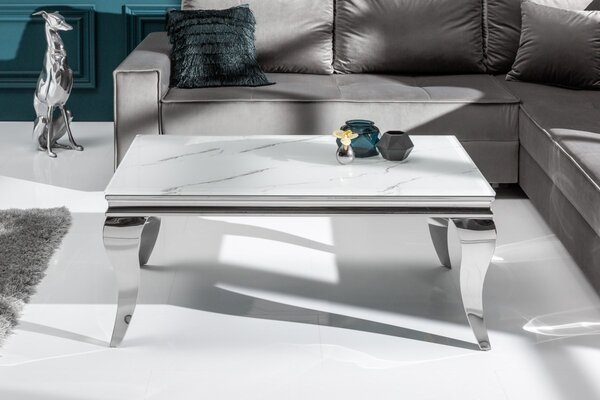 Dizajnový konferenčný stôl Rococo 100 cm strieborný - mramor