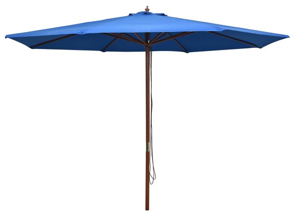 Vonkajší slnečník s drevenou tyčou 350 cm, modrý