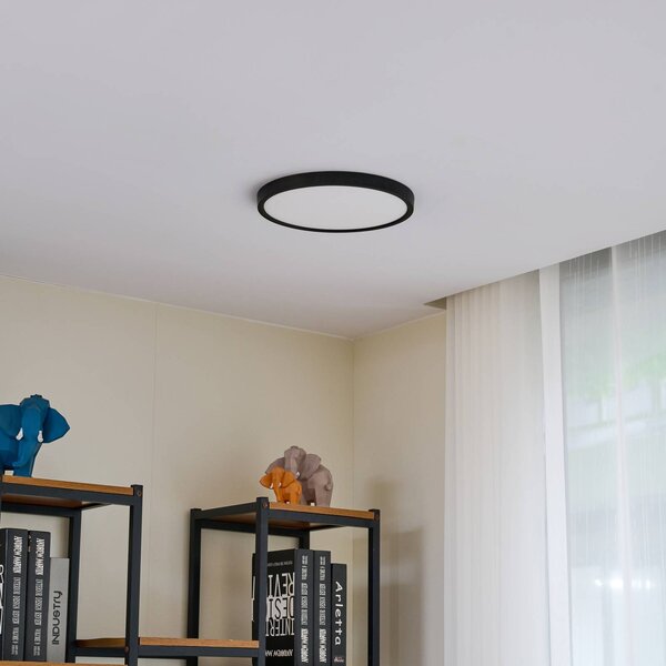 Lindby LED stropné svietidlo Pravin, Ø 30 cm, 3 000 K, čierne, Čierna, Obývacia izba / jedáleň, Plast, Moderný, Závesné svietidlo