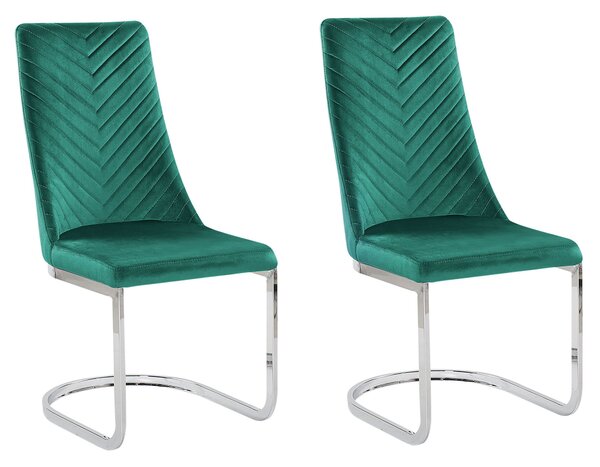 Sada 2 jedálenských stoličiek zelený zamat bez opierok rúk vysoké operadlo konzolová stolička moderná obývacia izba