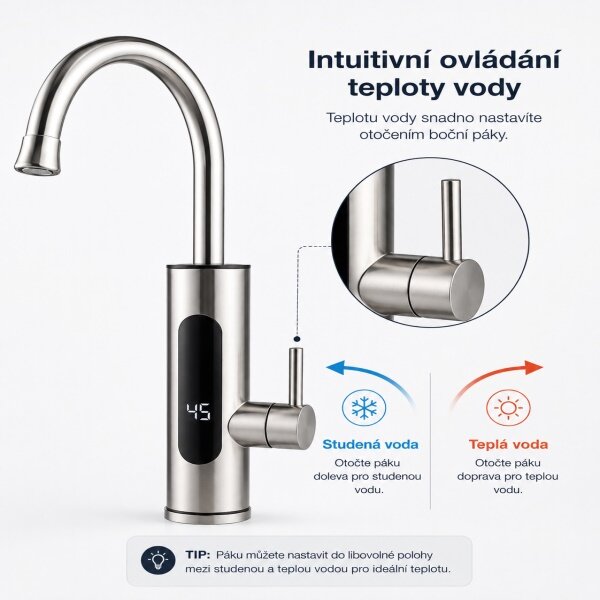 Prietokový ohrievač vody 3300 W s LCD displejom VK27013