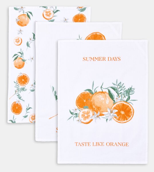 Sinsay - Sada kuchynských utierok s motívom pomarančov 3 pack - oranžová