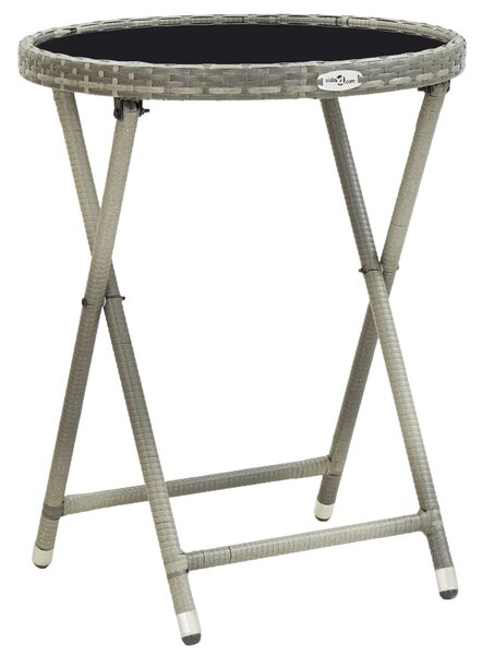 Čajový stolík, sivý 60 cm, polyratan, tvrdené sklo