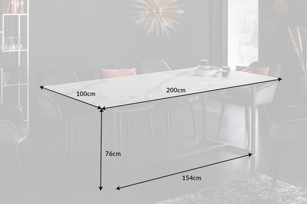 Keramický jedálenský stôl Sloane 200 cm biely mramor