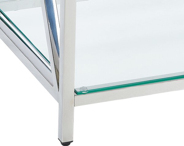 Konzolový stolík priehľadná stolová doska strieborné nohy z nehrdzavejúcej ocele 78 x 40 cm glamour moderná obývačka spálňa chodba