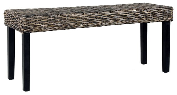 Lavička 110 cm čierny prírodný kubu ratan a masívne mangovníkové drevo