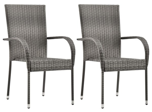 Stohovateľné vonkajšie stoličky 2 ks, sivé, polyratan
