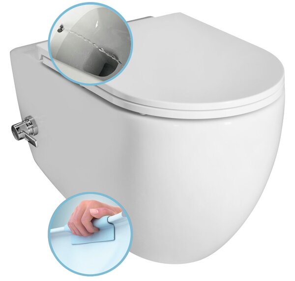 Isvea, INFINITY závesná WC misa Rimless, integrovaný ventil a bidetová spŕška 36,5x53 cm, biela, 10NFS1001I