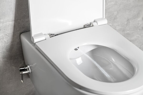 Isvea Isvea, INFINITY CLEANWASH závesná WC misa, integrovaná batéria a bidetová spŕška, Rimless, 36,5x53cm, biela, 10NFS9217I