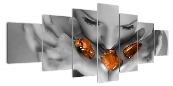 Obraz - oranžové kamene v dlani (Obraz 210x100cm)