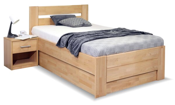 Zvýšená posteľ jednolôžko s úložným priestorom Trinity, 90x210, masív buk