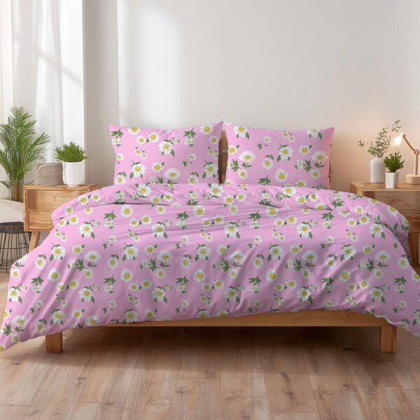 Obliečky krepové Margaretky ružové TiaHome - 1x Vankúš 90x70cm, 1x Paplón 140x200cm